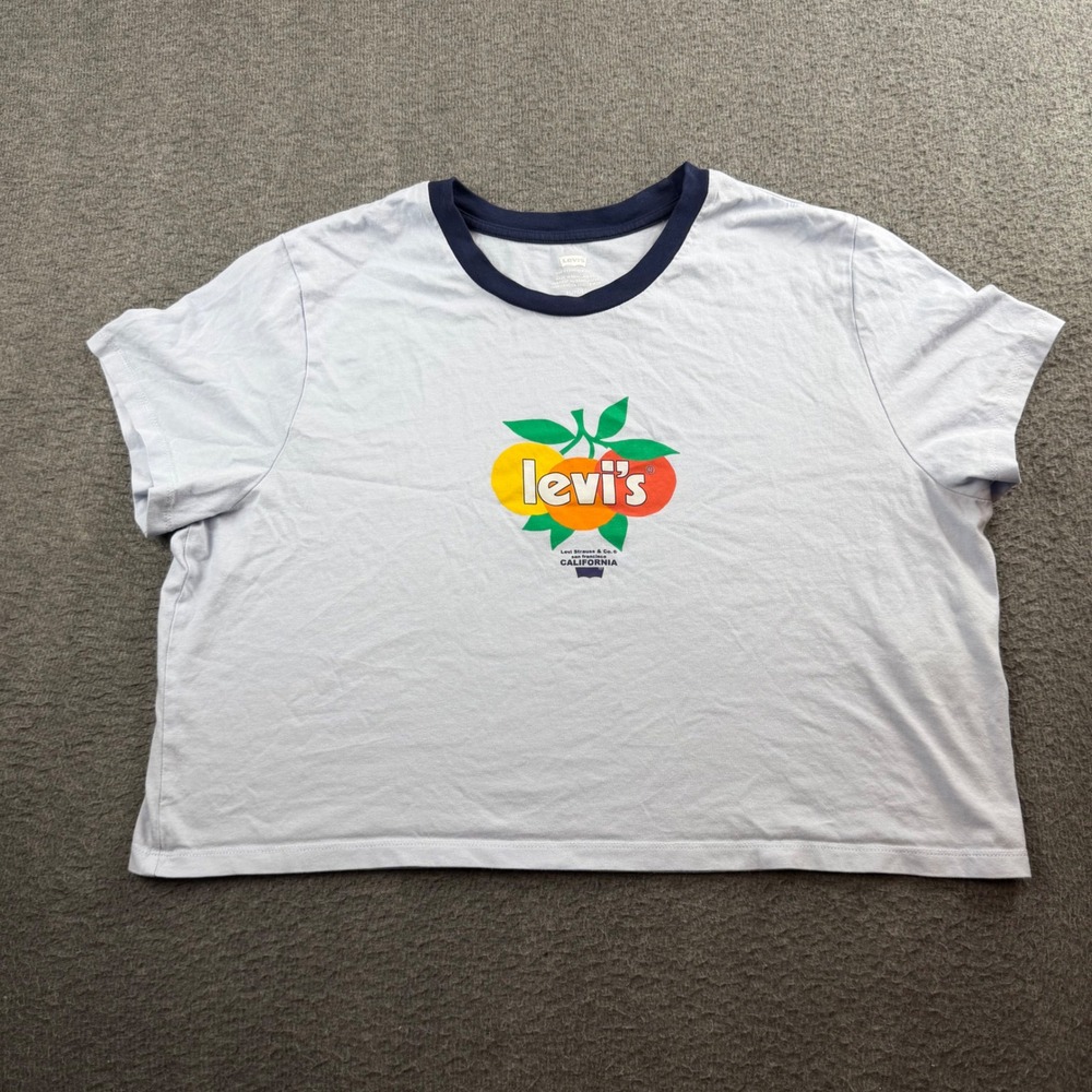 Levi's Graphic Ringer T-Shirt Women's XL Blue Fruit California Crop‎ Top